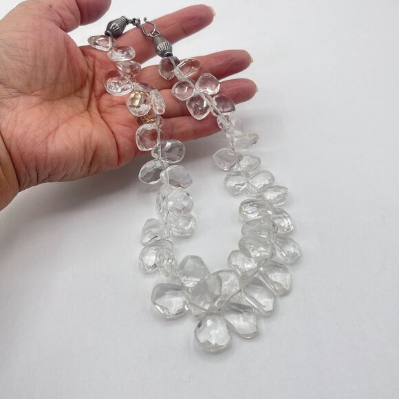 Vintage Faceted Clear Crystal Quartez Bead Necklace With Silver-Tone Clasp - Picture 7 of 8
